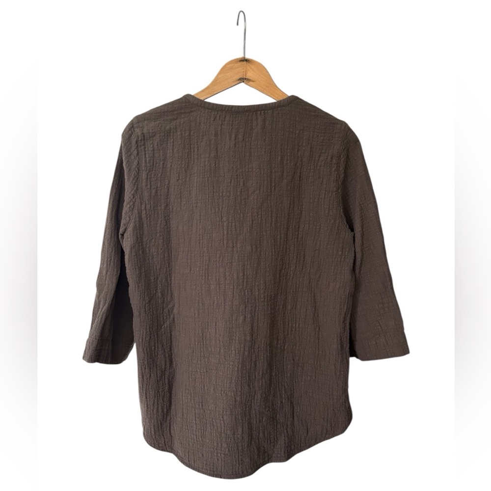 J. Jill | Women’s Brown Gauze Textured 3/4 Sleeve Vneck Round Hem Tunic Top, MP - Picture 14 of 14